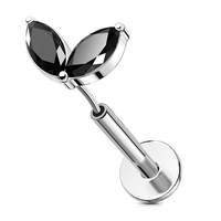 Bijoux de Piercing en Titane ASTM F136 18G Push in Threadless 2 Marquise CZ Pave Lip Labret Piercing Body Jewelry Piercings