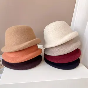 2024 nueva Francia invierno 100 lana australiana mujer invierno borde rizado lana cubo sombrero pescador sombrero de copa