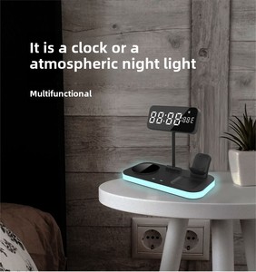 Lampe d'ambiance nocturne - Station de charge à <span class=keywords><strong>induction</strong></span> facile <span class=keywords><strong>20W</strong></span> pour plusieurs appareils, multifonctionnelle 4-en-1, <span class=keywords><strong>chargeur</strong></span> sans fil 9V/3A 12V/3A - Product Image 4