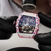 Montre mécanique de luxe de style RM 38-02, carrée, en caoutchouc rose, analogique, avec tourbillon, squelette, de plongée, sportive, alarme, charme, fibre de carbone