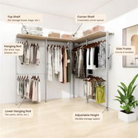 Étagère de rangement ouverte en métal réglable et élégante avec plusieurs niveaux de rangement pour l'aménagement de placards d'appartement