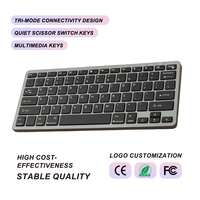 Clavier sans fil ultra-fin à commutateur ciseaux, trois modes, silencieux, rechargeable, avec commutation pour 3 appareils, portable, pour ordinateur portable, vente en gros, OEM
