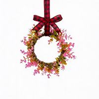 Couronne de fleurs artificielles miniatures de style campagnard de 30 cm, de haute qualité, printemps/été, faite à la main, à suspendre à la porte, feuilles d'eucalyptus roses