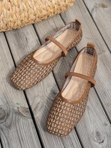 Women Mesh Mary Jane Ballet <strong>Flats</strong> Square Toe Slip-On Breathable Hollow Out Casual <strong>Elegant</strong> <strong>Flat</strong> <strong>Shoes</strong> - Product Image 2