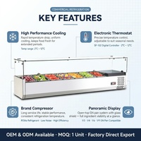 Réfrigérateur commercial 7*GN Pan avec couvercle en verre transparent, vitrine de présentation réfrigérée pour comptoir, sandwichs, pizzas, salades