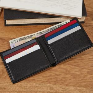 Cartera plegable delgada de cuero con logotipo personalizado Rfid, cartera negra para hombre, carteras cortas para hombre - Product Image 5