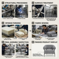 Fauteuil d'appoint moderne en tweed sel et poivre avec pieds en métal noir, chaise rembourrée à dossier flottant pour salon