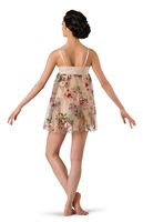Gaun dansa motif bunga wanita, kostum pertunjukan, kostum recal, gaun lyrical