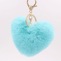 Porte-clés en peluche en forme de cœur rouge à la mode pour les couples, imitation fourrure de raton laveur, boule de fourrure de lapin, pendentif pour sac