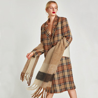Écharpe Châle Chaud à Carreaux en Pashmina Épais et Oversize, Design Contracté, Automne Hiver, 40x200cm, 350g pour Femme