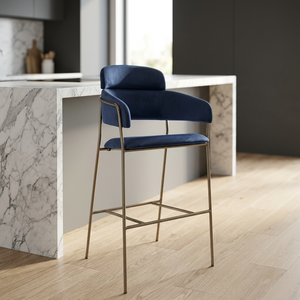 Modern Luxury Upholstered PU <b>Leather</b> <b>Bar</b> Chair with Fixed Armrest and Metal Frame Counter Height <b>Stool</b> for Hotel Living Room - Product Image 3