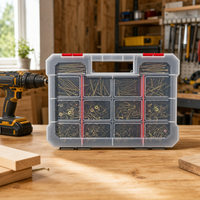 Panpal – Kit de 1040 vis en fer, plaqué zinc jaune, tailles variées, assortiment pour le bois, avec boîte de rangement transparente à compartiments, ensemble de boîtes à outils
