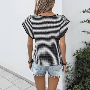 Abbigliamento <span class=keywords><strong>donna</strong></span> europeo americano nuova t-shirt traspirante classica <span class=keywords><strong>a</strong></span> <span class=keywords><strong>righe</strong></span> <span class=keywords><strong>bianche</strong></span> <span class=keywords><strong>nere</strong></span> - Product Image 4