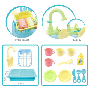 16 pièces Jouets de cuisine pour enfants d'âge préscolaire avec circulation d'eau, pour jeu d'imitation, comprenant vaisselle, lave-vaisselle et évier de cuisine électrique - Product Image 2
