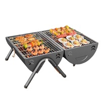 Barbecue portable pliable double face sans fumée au charbon de bois, moderne, chromé, avec revêtement en poudre, 0,5 mm, pour usage domestique