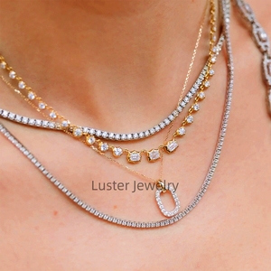 Lustre Jewelry Full Stones Chain Link 10 14K Moissanite Diamond 18 K Gold <span class=keywords><strong>Fancy</strong></span> Collar para mujer - Product Image 6