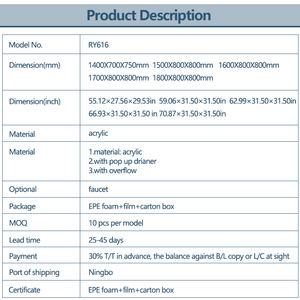 Baignoire autoportante de <span class=keywords><strong>luxe</strong></span> moderne de RY-616 trempage profond <span class=keywords><strong>avec</strong></span> tourbillon gonflable approuvé CE/cUPC en résine - Product Image 5
