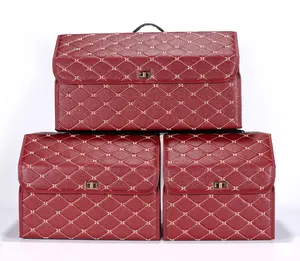KUYUE custom size leather car trunk organizer storage bag car storage box trunk organizer car storage box trunk organizer