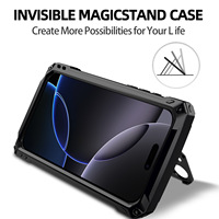 Étui de protection 3-en-1 TPU+PC avec support magnétique et design métallique pour 17 Pro Max, protection à 360°