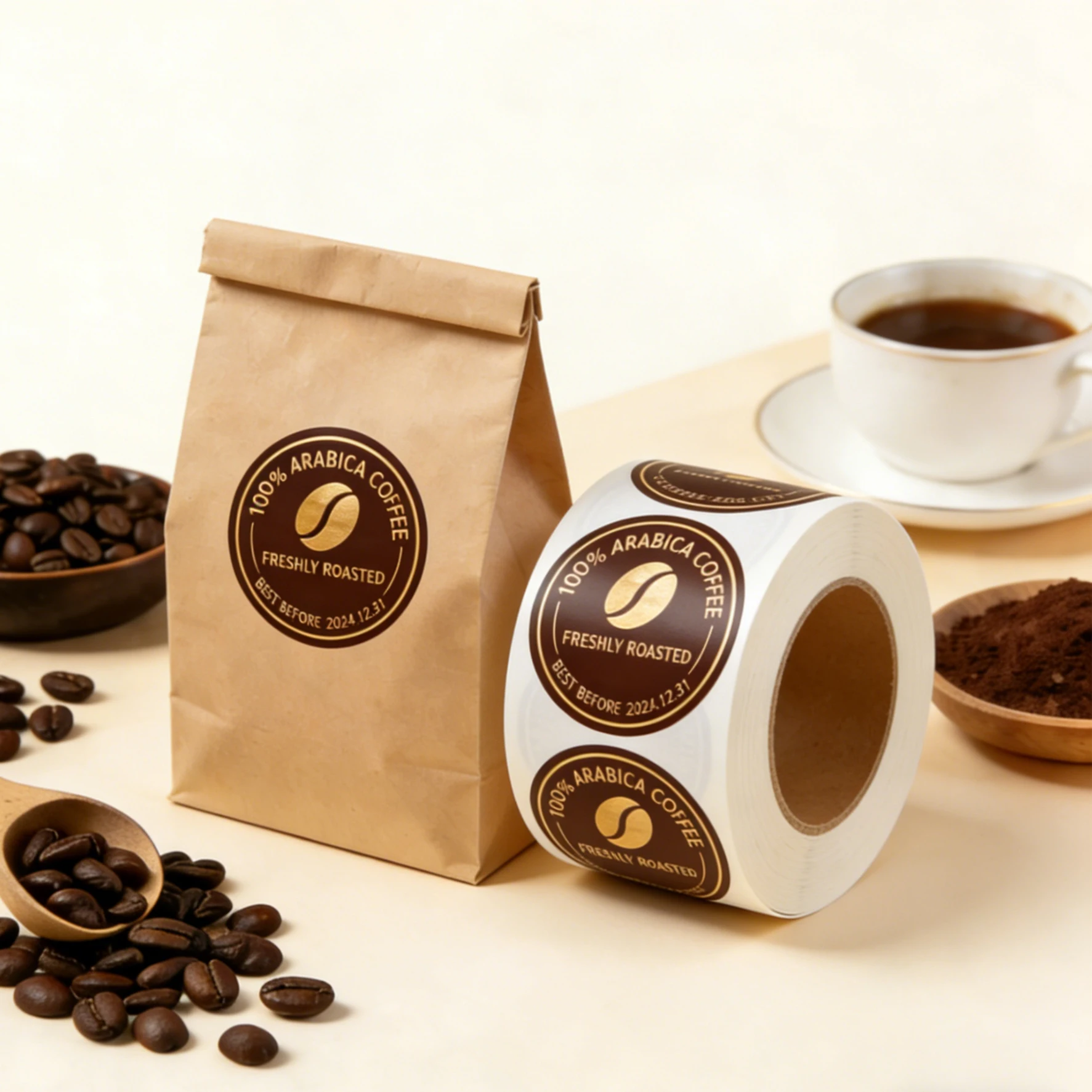 Custom Food Brand Logo Circle Packaging Label Printing Self Adhesive Vinyl Waterproof Food Round Sealing Label Sticker Roll