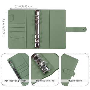 Carnets à anneaux en cuir PU A5 A6 personnalisés avec logo, 6 anneaux, avec enveloppes pour espèces, organiseur <span class=keywords><strong>de</strong></span> budget - Product Image 4