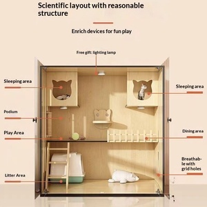 بيت قطط داخلي فاخر واسع من الخشب مع إضاءة LED، زجاج مقسى، تهوية متعددة الوظائف، مقاوم للغبار، قابل للتنفس، متين - Product Image 1