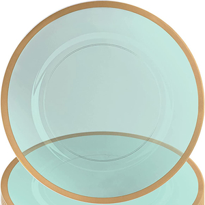 13 inch green plastic Chargers Plates clear transparent with gold edge wedding event Clear Chargers Plates
