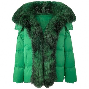 Veste d'hiver pour femme en <span class=keywords><strong>duvet</strong></span> avec col en fourrure de renard véritable, nouvelle veste courte tendance épaisse et chaude pour femme - Product Image 5