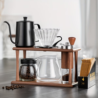 Organisateur multifonctionnel pour la préparation du café par infusion manuelle avec étagères de rangement, ensemble à café en bois