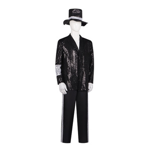 Costume de scène à paillettes de Michael Jackson, ensemble veste noire, chapeau et gants, cosplay d'Halloween - Product Image 2