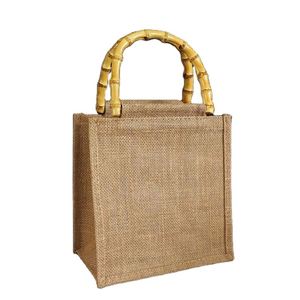 Sac de plage en jute artisanal écologique de petite taille avec motif végétal, réutilisable et personnalisable - Product Image 1