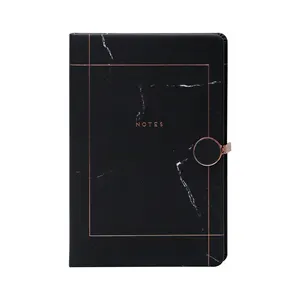 Wholesale black thick notebook-Custom Logo A5 Hard Cover Lined Black Diary Journal Notebook With 150Gsm Premium Thick Paper For Office Students