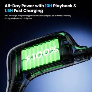 Écouteurs à conduction osseuse HKHB pour le sport sans fil 5.4, oreille ouverte, étanches IP55, autonomie 10H, portée 10M, transducteur unique - Product Image 6