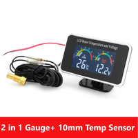 Voltmeter pengukur suhu air mobil, Voltmeter Digital LCD 12V 24V Universal 2 in 1 dengan adaptor biru 34mm Sensor 10mm untuk mobil truk