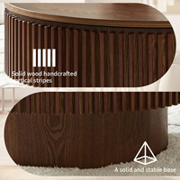 Table basse ronde avec côtés cannelés en bois de noyer foncé, table centrale moderne pour salon, vente en gros OEM