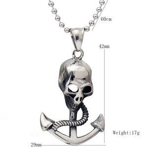 Collar de acero inoxidable con colgante de ancla y calavera pirata para hombre, 42 mm, uso diario - Product Image 5
