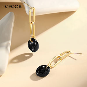 Pendientes de Cadena con Eslabones Hechos a Mano de Primera Calidad VFOOK, Oro Real de 18K, Cerámica, Diseño de Diseñador, Pendientes de Mujer para Uso en Múltiples Ocasiones - Product Image 2