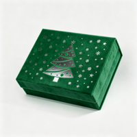 Boîte cadeau de Noël en velours rouge personnalisée, motif sapin de Noël en feuille d'argent, boîte rigide en velours pour emballage cadeau de fêtes