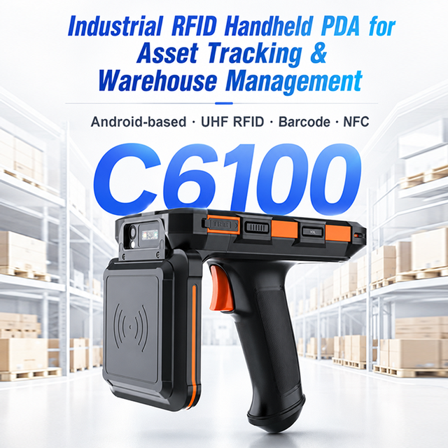 Industrial Rugged C6100 UHF RFID Handheld Terminal 200 Tags/S Fast Reading 2D Barcode Scanner Warehouse Asset Inventory PDA