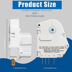 Contrôles d'appareils électroménagers Minuteur de dégivrage 120V 6 heures 10A Plastique 215846604 Pièce de réfrigérateur-congélateur Assemblé au Mexique - Product Image 2