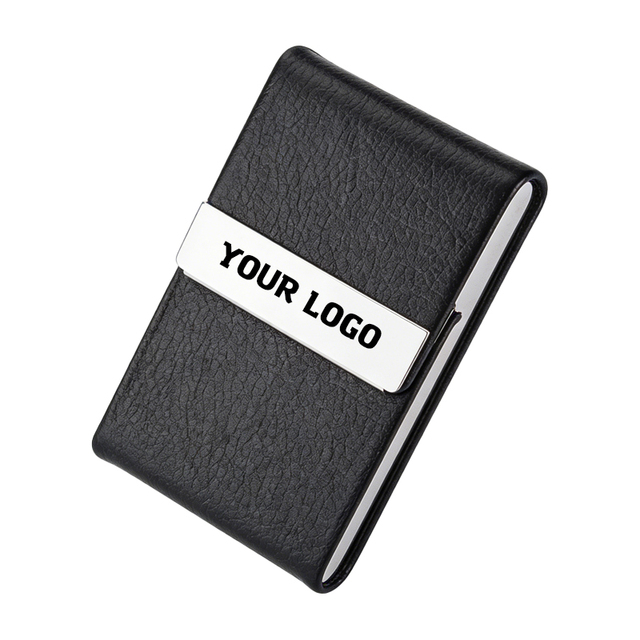 OEM Leather Business Card Holder Case for Men or Women Metal Credit Name Card Case Holder Cards Sleeve