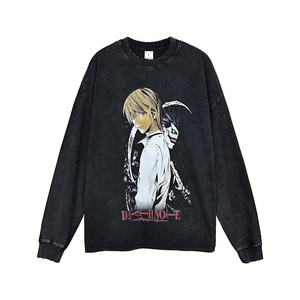 T-shirt a maniche lunghe da uomo vintage con stampa <span class=keywords><strong>Death</strong></span> <span class=keywords><strong>Note</strong></span> da 250g, fiocco di neve fritto come vecchie camicie lunghe - Product Image 6