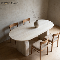 Ensemble table et chaises de salle à manger de luxe en fibre de verre avec impression travertin Wabi Sabi moderne, table à manger 4 places pour la maison