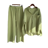 Ensemble rétro 2 pièces pour femmes grandes tailles : pantalon long ample taille haute et chemise en coton et lin pour l'été