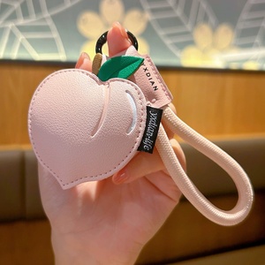 Eco-Friendly Women Car <b>Key</b> <b>Chain</b> High Quality Kids School Bag Pendant Soft PU <b>Leather</b> Cartoon Fruit Peach Cherry Lemon Keychain - Product Image 5