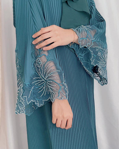 Abaya de Moda Musulmana Islámica con Encaje Floral y Pliegues, Ropa Tradicional Diaria Elástica de Dubái, Malasia, Ghaba Lemaning Buka - Product Image 2