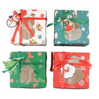 Boîtes en papier kraft personnalisables de Noël pour beignets, biscuits, cupcakes avec inserts à 4 trous Prix bas pour emballage cadeau de boulangerie