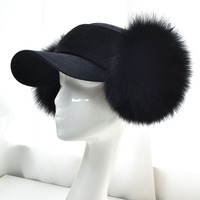Bandeau d'hiver à pompon en fourrure de renard véritable pour femmes, chaud, nouveau style, large et moelleux, avec baseball