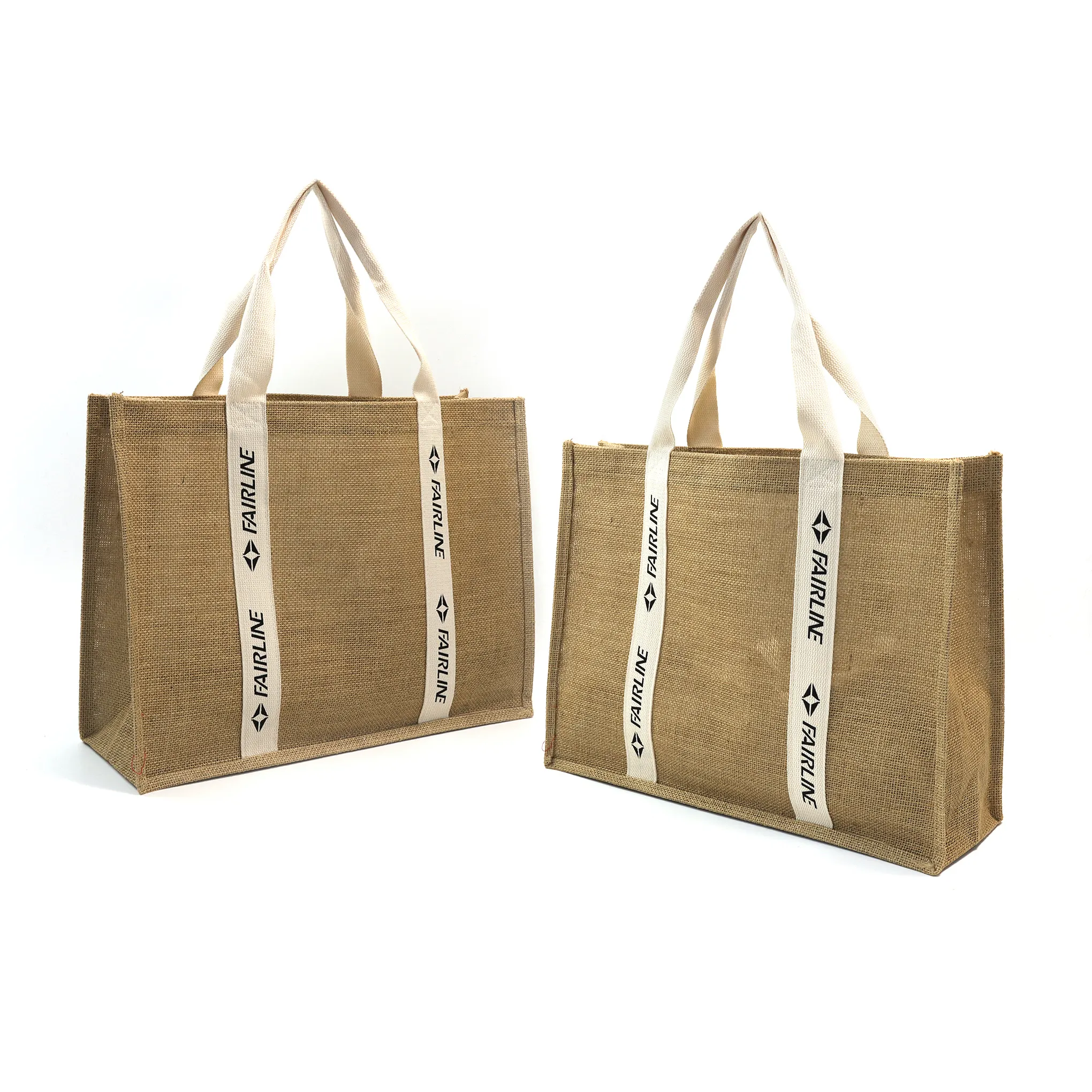 Sac à main d'épicerie naturel pour fabricants, rangement de voyage réutilisable, sac fourre-tout en jute, sac de plage lavable en jute avec logo