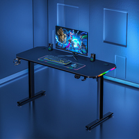 Bureau de jeu multifonctionnel PC en métal, table de jeu électrique à hauteur réglable avec LED, assemblage facile pour les joueurs